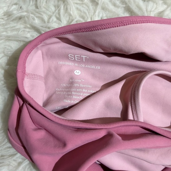 NEW Set Active Medium M Pink Matching Set Glossy Leggings Double Layer Sport bra - Picture 13 of 14